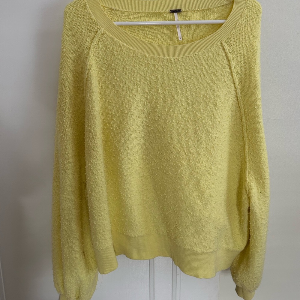 Free People Neon Yellow Textured Crew Neck Sweater